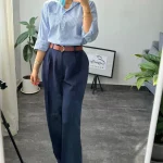 شومیز آبی راه راه